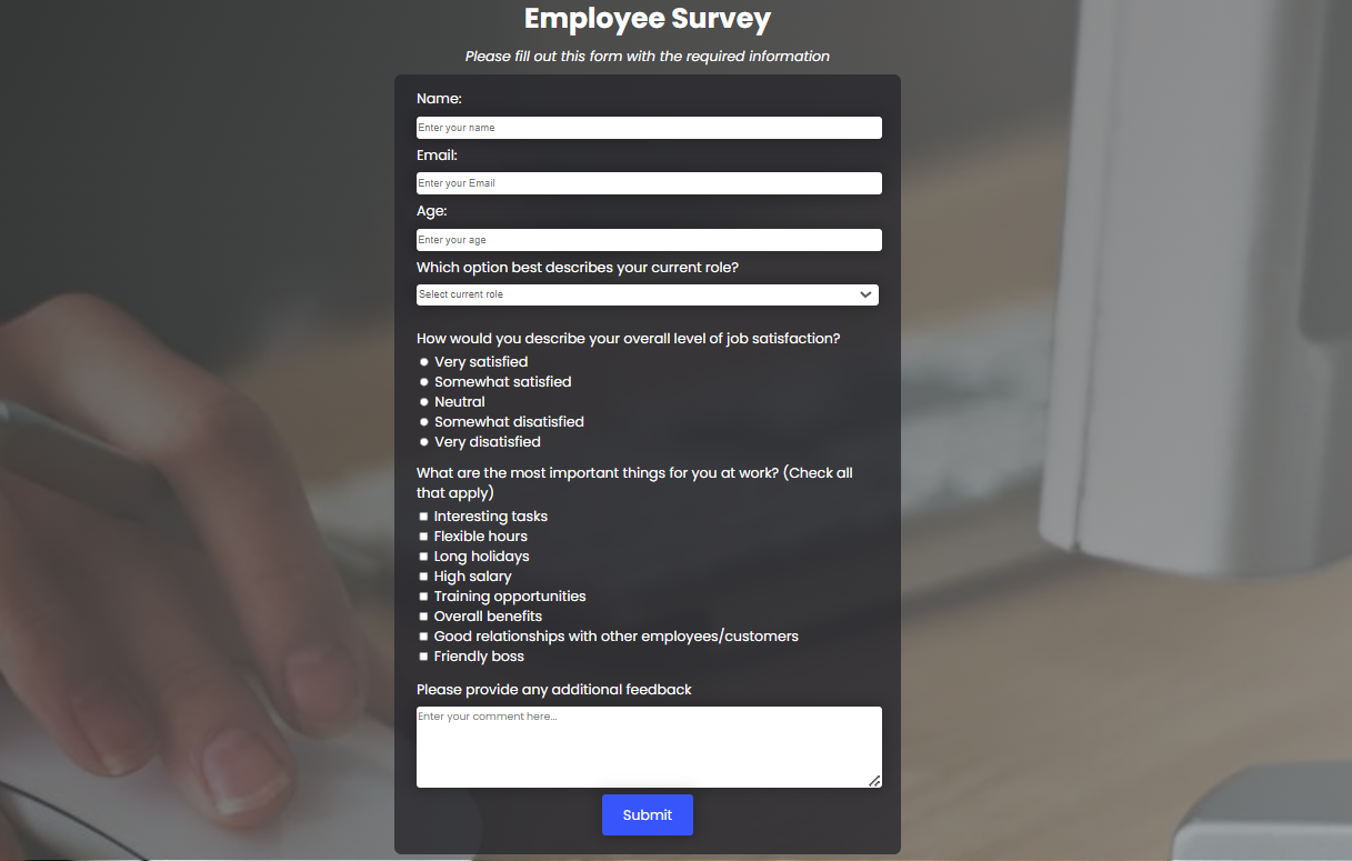 Survey form project preview